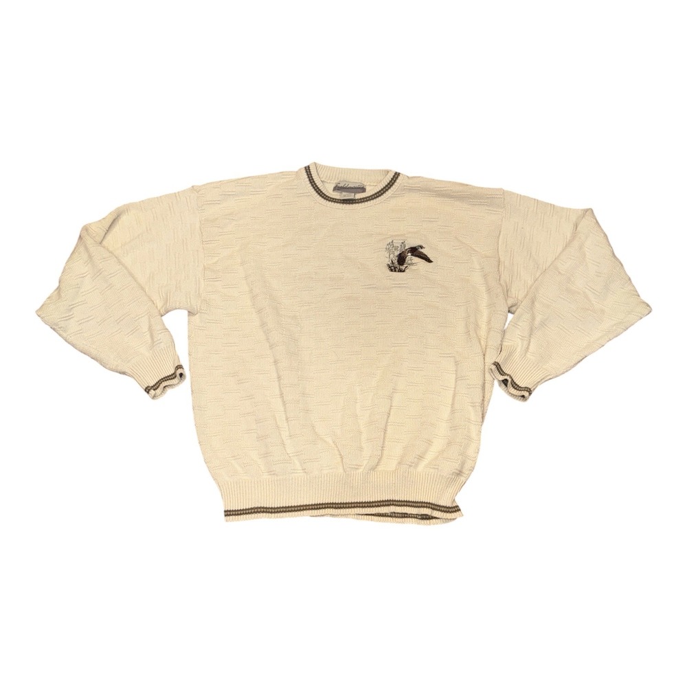 Vintage Fieldmaster Mens Cream Cotton Knit Duck Sweater Made in USA Large